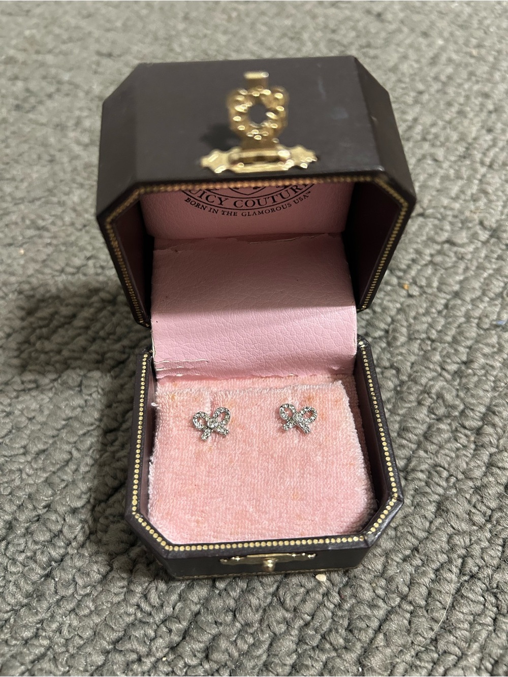Juicy Couture Bow Pavé Stud Earrings YJRU0547 with Original Box